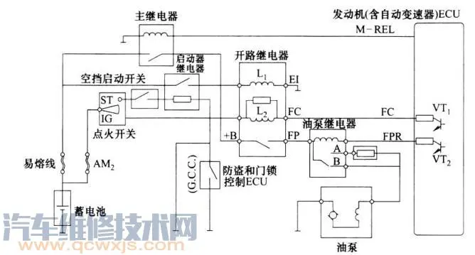 油泵继电器控制的燃油泵控制电路原理